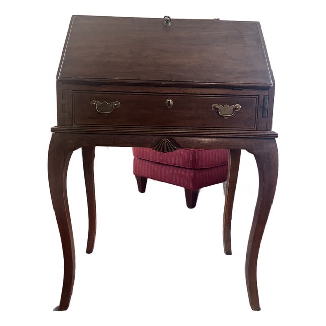 Vintage Davis Cabinet Co. Solid Wood Chippendale Style Slant Front Secretary Desk For Sale