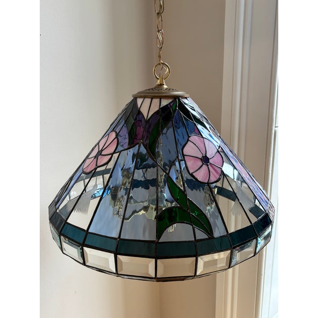 Vintage Tiffany-Inspired Stained Glass Hummingbird Pendant Lamp For Sale - Image 18 of 18