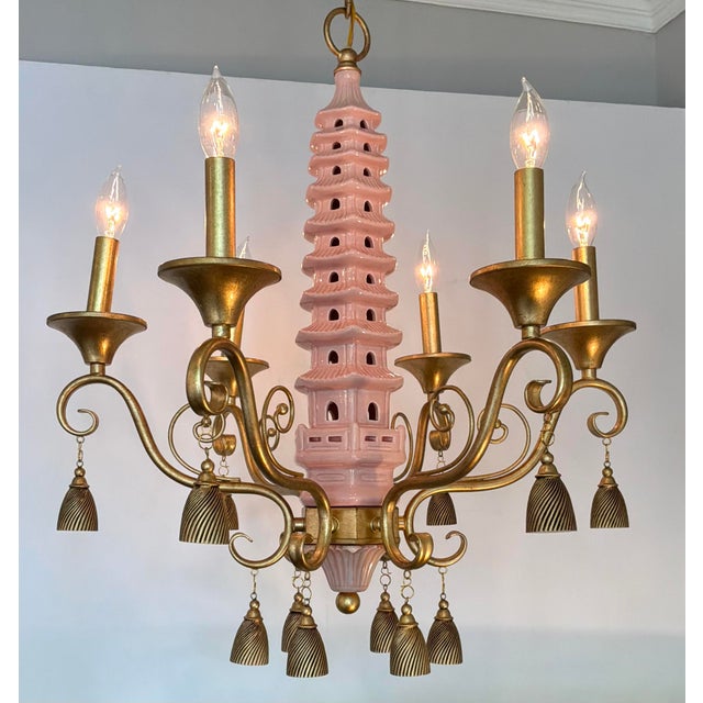 Port 68 Port 68 Pink Ceramic Pagoda Chandelier For Sale - Image 4 of 8