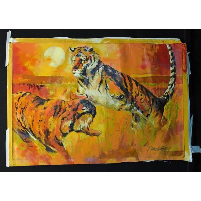 Impressionist Malcolm Farley "Tigers" Hand Signed Original Acrylic on Canvas Hand Signed For Sale - Image 3 of 4