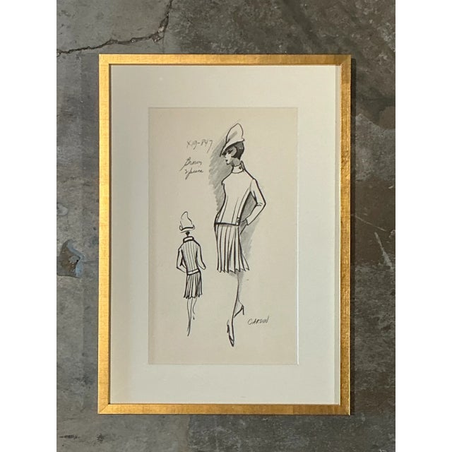 Mid-Century Modern Vintage Pierre Cardin Fashion Sketch For Sale - Image 3 of 12
