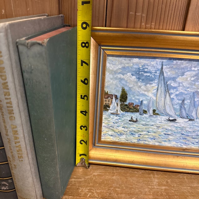 Sky Blue 1980s Claude Monets the Boats: Regatta at Argenteuil 1875 by Carol Duncan Oil on Canvas Framed For Sale - Image 8 of 9