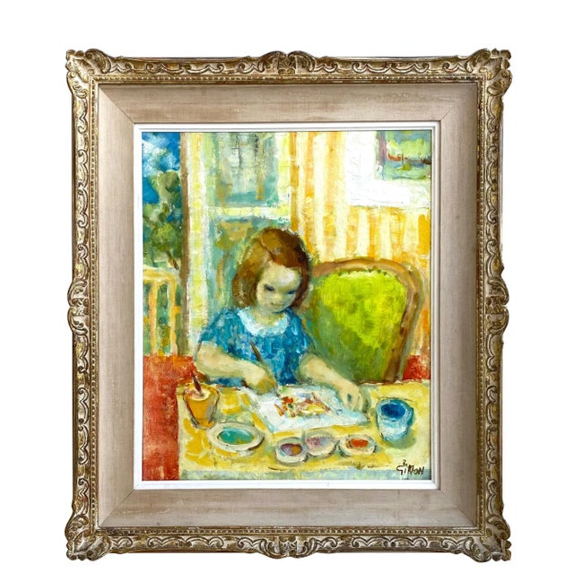 Boris Simon, Painting of Young Girl ”Petite Fille Dessiniart” For Sale In Charleston - Image 6 of 6