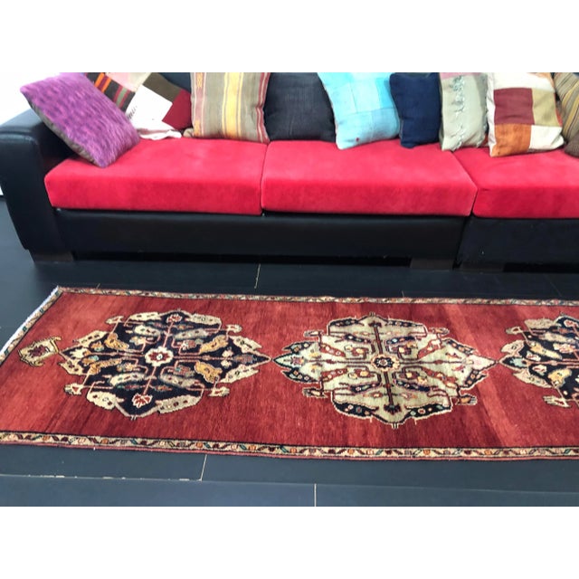 Vintage Traditional Turkish Oushak Handmade Red Runner Rug For Sale In Phoenix - Image 6 of 11