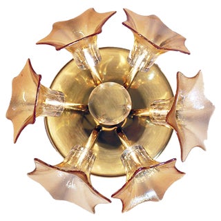 German Murano Glass and Brass Ceiling Lamp by Josef Simon & Josef Schelle for SiSche, 1960s For Sale