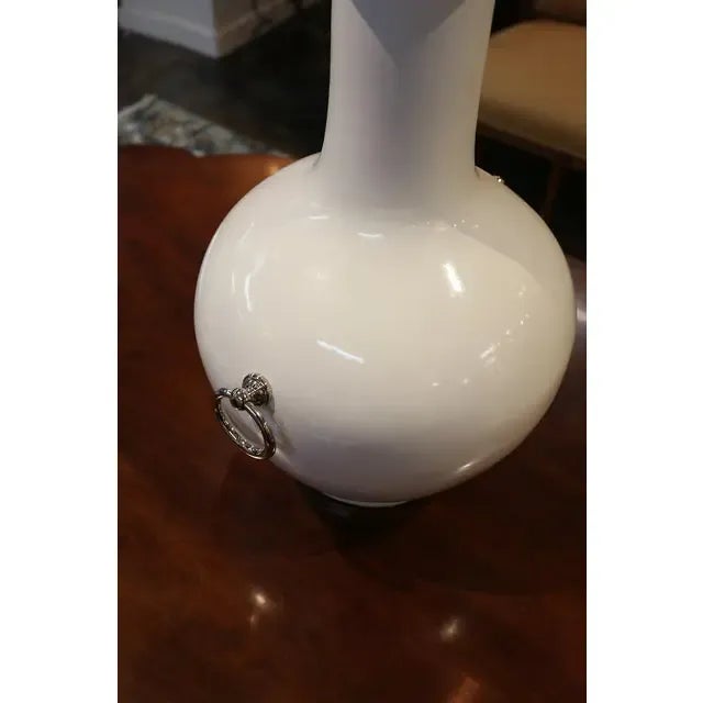 2000 - 2009 Silver Leaf Lidded White Ceramic Vase For Sale - Image 5 of 10