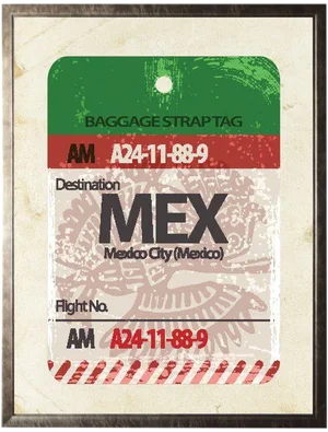 Mexico City Travel Ticket in Pewter Shadowbox - 13.5ʺ × 17.5"