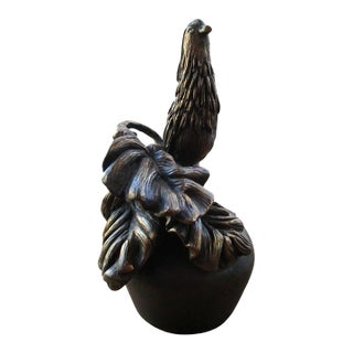 Intricate Bronze Pheasant Bird on Apple With Ladybug Antique Table Bell For Sale