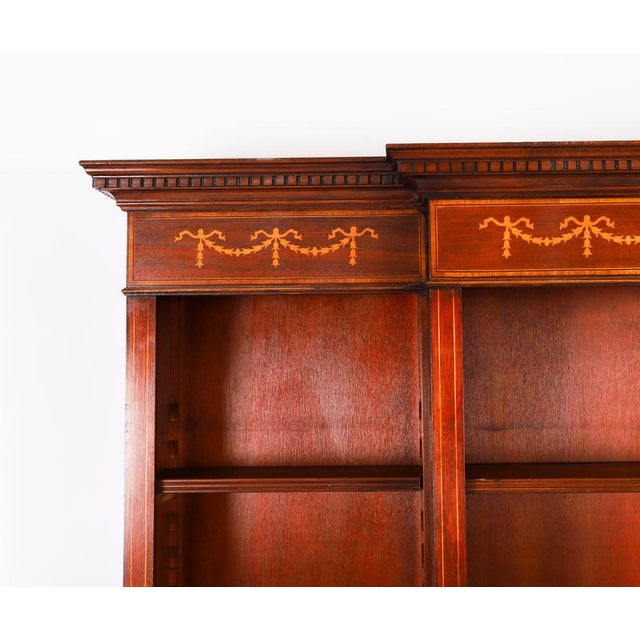 Vintage Sheraton Revival Breakfront Open Bookcase For Sale - Image 5 of 14