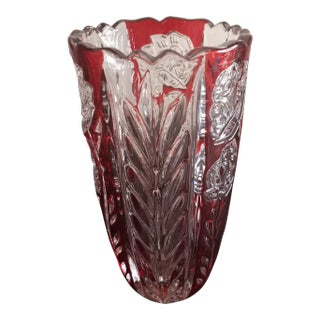 Hofbauer German Cut to Clear Lead Crystal Vase For Sale