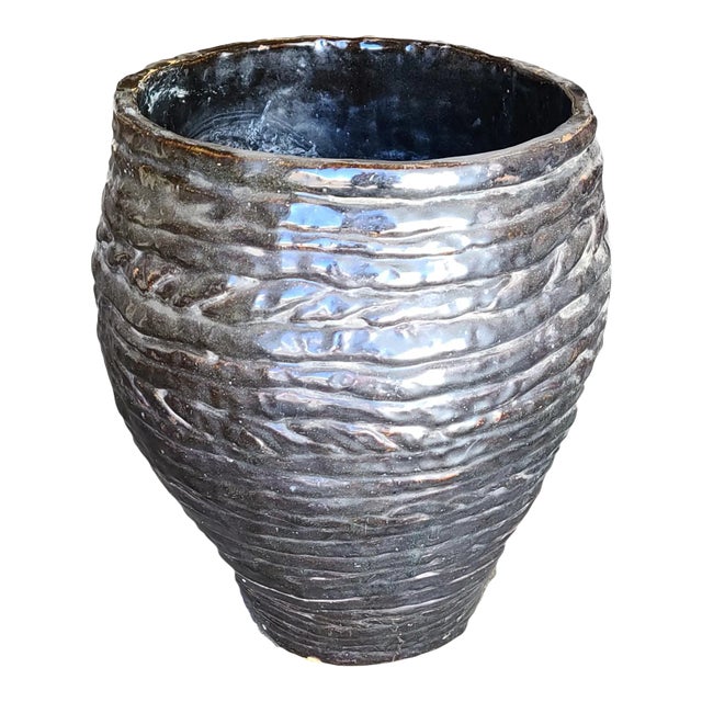 1960s Hand-Spun Layered Clay Art Pottery Vase Signed Davison For Sale
