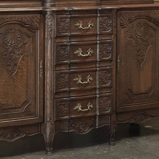 Burnt Umber Antique Liegeois Regence Style Two-Tiered Oak Display Buffet With Clock For Sale - Image 8 of 18