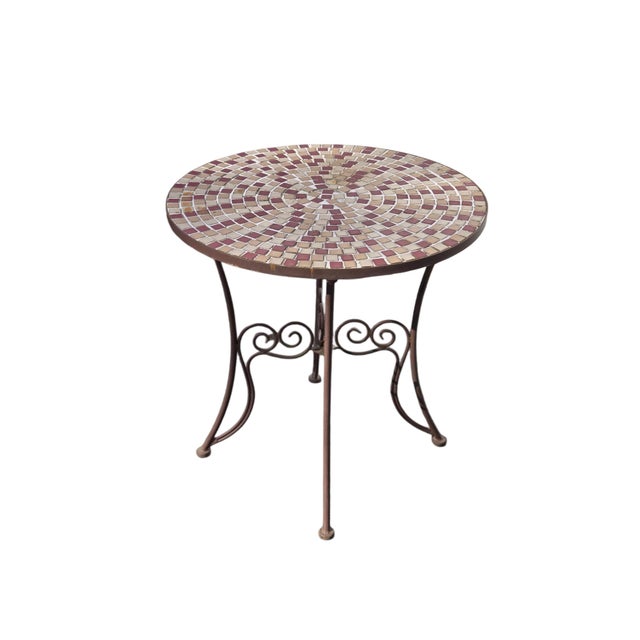 Vintage Wrought Iron Outdoor Bistro Mosaic Top Iron Table Table Top & 2 Chairs For Sale - Image 9 of 12