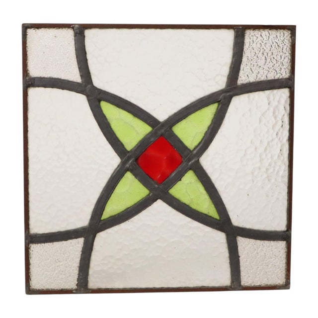 Art Deco Geometric Stained Glass Windows, Set of 2 For Sale - Image 6 of 12