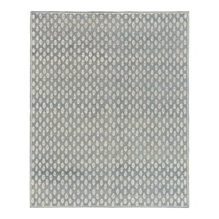 Rug & Kilim’s Modern Block Print Rug in Blue with White Floral Pattern - 10x14 For Sale