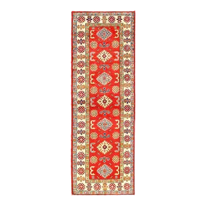 2020s Red Color Fine Hand Knotted Kazak Runner