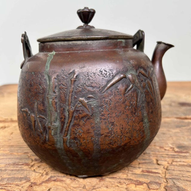 Metal Antique Japanese Copper Teapot For Sale - Image 7 of 18