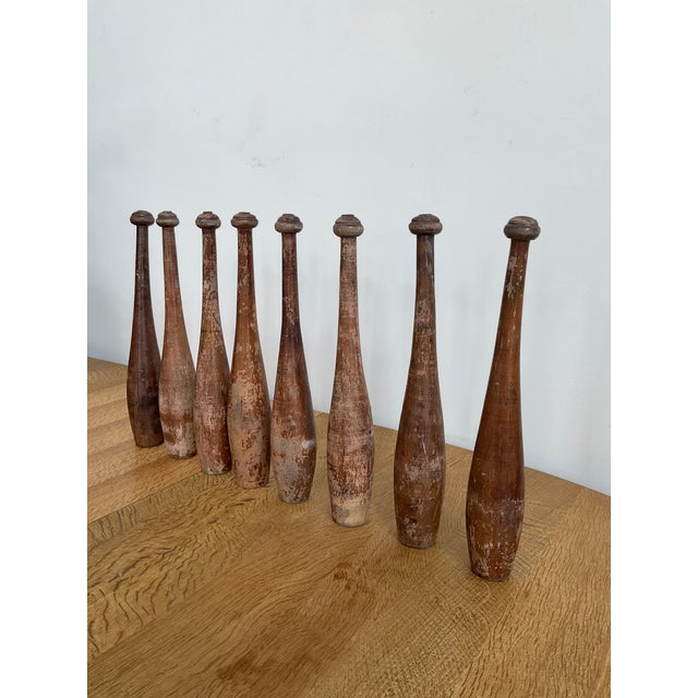 Early 20th Century Antique Hand Carved Indian Club Pins & Exercise Weights - Set of 8 For Sale - Image 5 of 15
