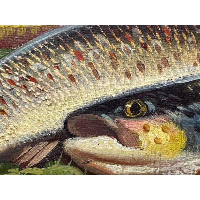 1910s Antique Scottish Oil Painting "Burn Trout" Fish Caught Culroy