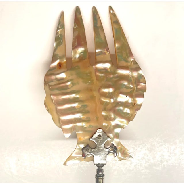 Antique/Vintage Mother-of-Pearl and Silver Caviar or Salad Serving Fork and Spoon For Sale - Image 12 of 12