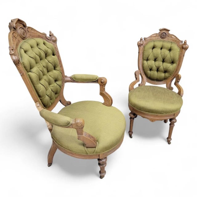 Antique Victorian John Jelliff Style Tufted Parlor Chairs - Set of 2 For Sale - Image 9 of 10