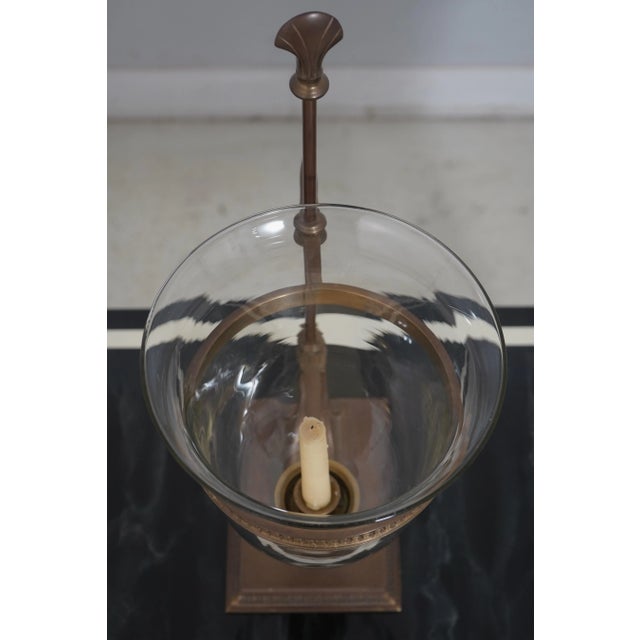 Traditional Pair Chapman Attributed Brass Candelabras W. Glass Globes For Sale - Image 3 of 12