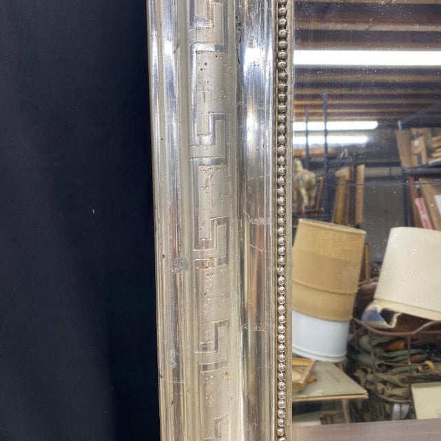 Antique French mirror - silver Louis Philippe antique mirror with a lovely Greek Key pattern or motif with beaded edge....