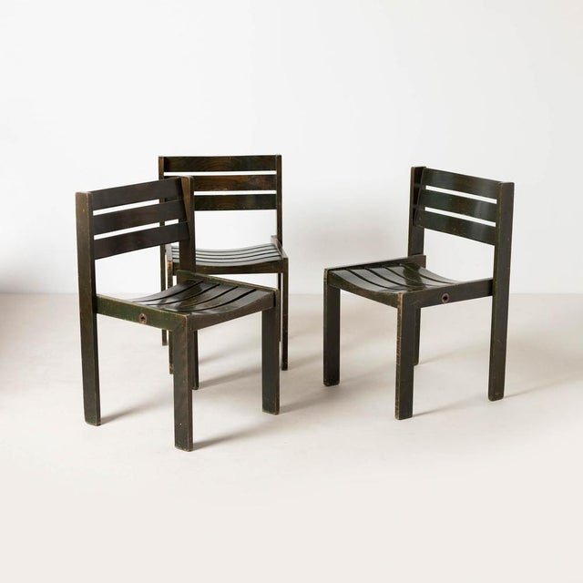 1 of 30 Wilkhahn stackable dining chair, green stained wood, Germany, 1970s Used / worn condition (surface) Constructivist...