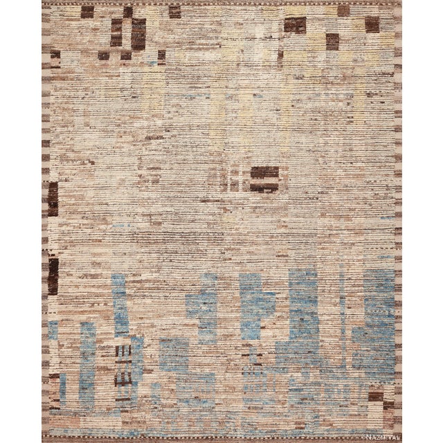Striking Elegant Whispers of Earth Modern Rug in Sandstone and Sky, Country of origin: Central Asia, Circa date: Modern