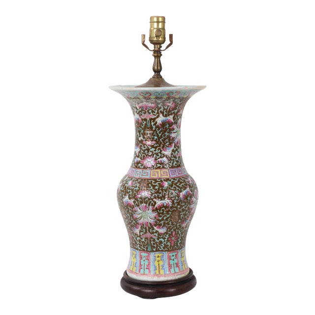 Late 19th Century Famille Rose Arabesque Qing Vase Lamp For Sale