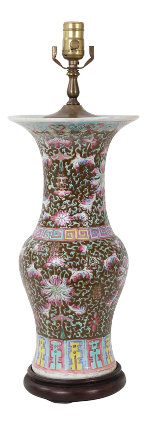 Late 19th Century Famille Rose Arabesque Qing Vase Lamp