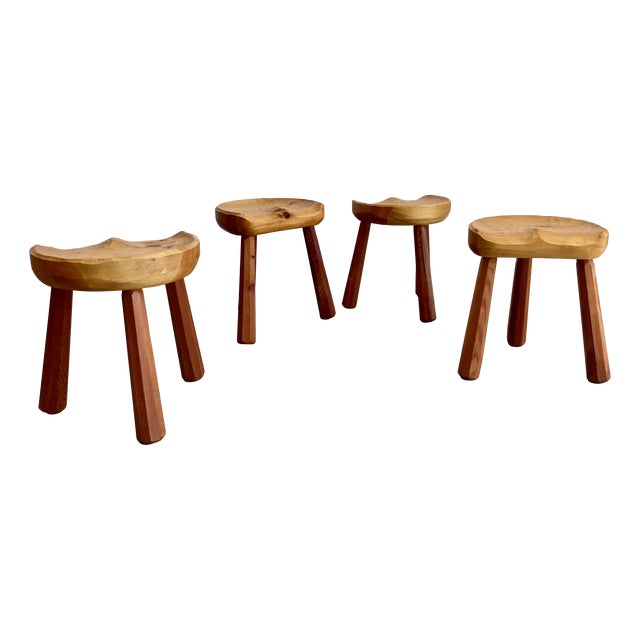 Primitive Style Tripod Stools, 1960s, Set of 4 For Sale