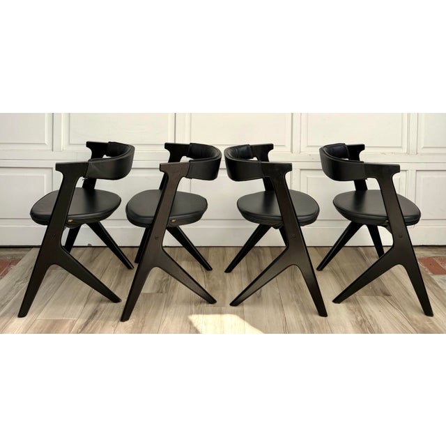 Wood Tom Dixon “Slab” Dining Chairs With Black Leather Seats & Back Pads - Set of 4 For Sale - Image 7 of 15