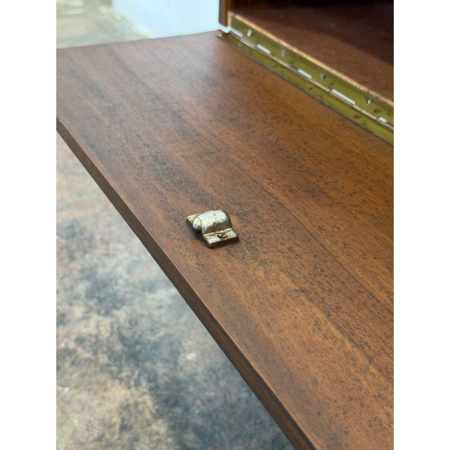 Wood Walnut Entry Console Table With Drop-Down Storage Compartment Vintage Mid-Century Modern 1960s For Sale - Image 7 of 13