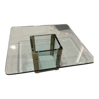 Vintage brass and Glass Cocktail Table Attributed to Leon Rosen For Sale