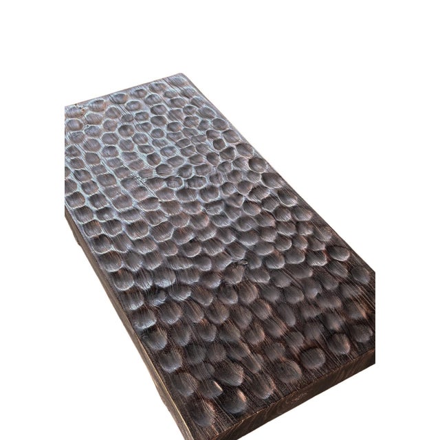 Contemporary Mango Wood Table, Hand-Carved Detailing, Modern Organic For Sale - Image 3 of 5