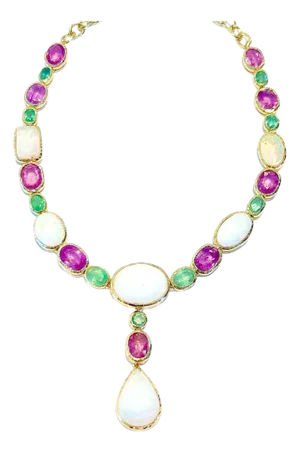BOCHIC "Capri" Vintage Pink Sapphire, Emerald & Ethiopian Opal 18K Gold & Silver