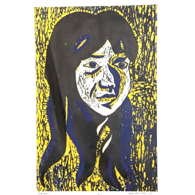 Paper Vintage Original Numbered Woodprint Portrait of Girl With Long Hair on Japanese Rice, #1 of 10 For Sale - Image 7 of 8