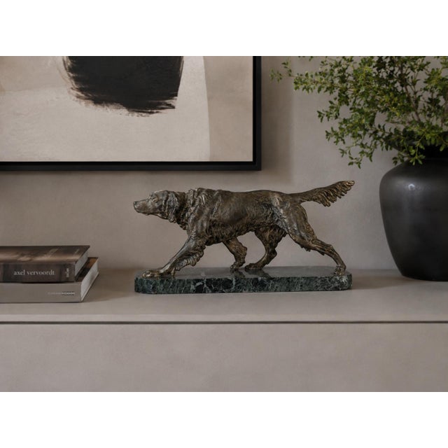 English Spelter Setter Sculpture on Green Marble Base, 1930s For Sale - Image 11 of 13