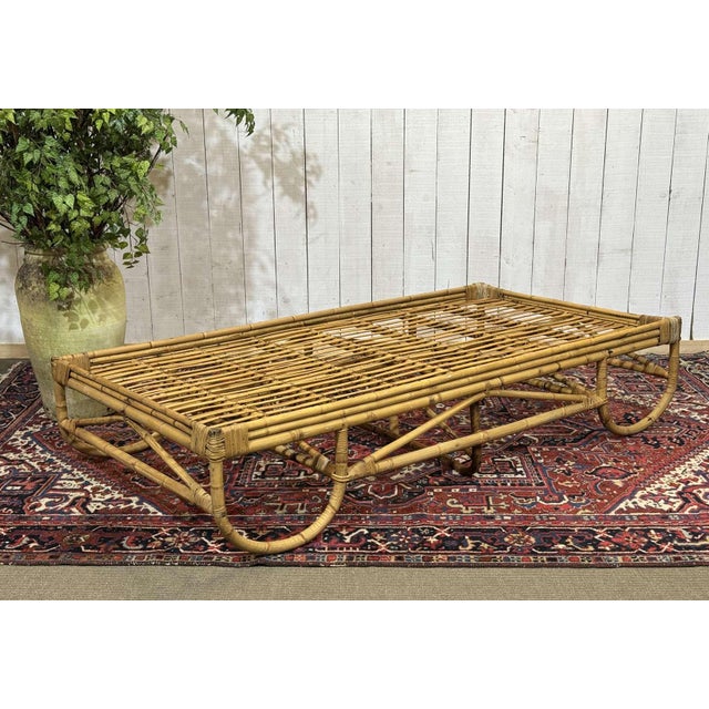 1960s rattan and bamboo daybed - L=2m08, H=41cm, W=1m07.