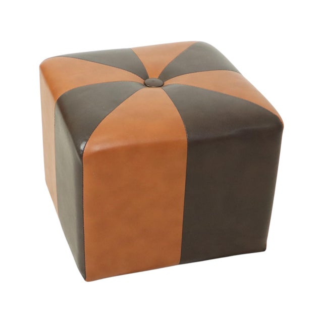 Textile Vintage Square Pouf in Brown Patchwork, 1960s For Sale - Image 7 of 12