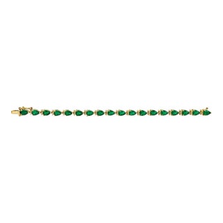 14k Gold Natural Pear Emerald & Diamond Tennis Bracelet For Sale