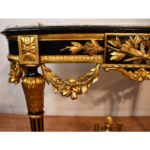 Late 19th Century 1880s Antique French Louis XVI Gold Gilt and Ebonized Carved Wood & Marble Top Console Table For Sale - Image 5 of 18