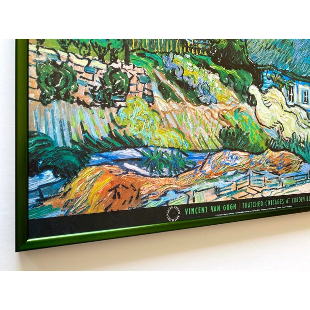 Metal Vincent Van Gogh Vintage 1980's Lithograph Print Framed Postimpressionist Poster " Thatched Cottages at Cordeville " 1890 For Sale - Image 7 of 13