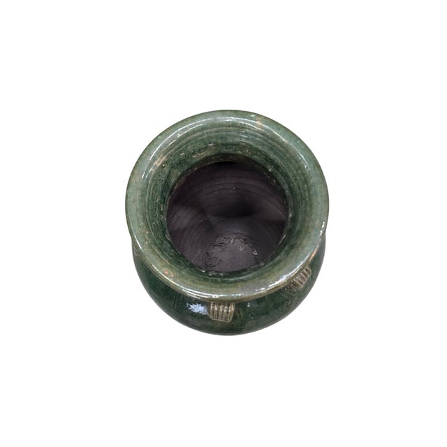 Antique Stoneware Green-Glazed Mataban Jar / Vase This large antique Chinese vase/jar has six small carved handles around...