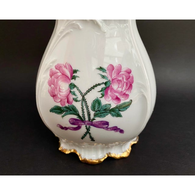 1970s Vintage French Vase in Hand-Painted Porcelain with Floral and Gold Decoration from Limoges, 1980s For Sale - Image 5 of 7