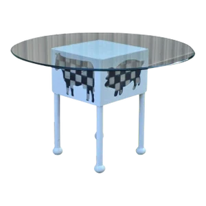 Mid 20th Century Farmhouse Cow & Pig Painted White & Black Metal & Glass Island Center Table