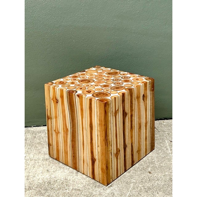 Late 20th Century Vintage Natural Wood Block Accent Table For Sale - Image 5 of 18