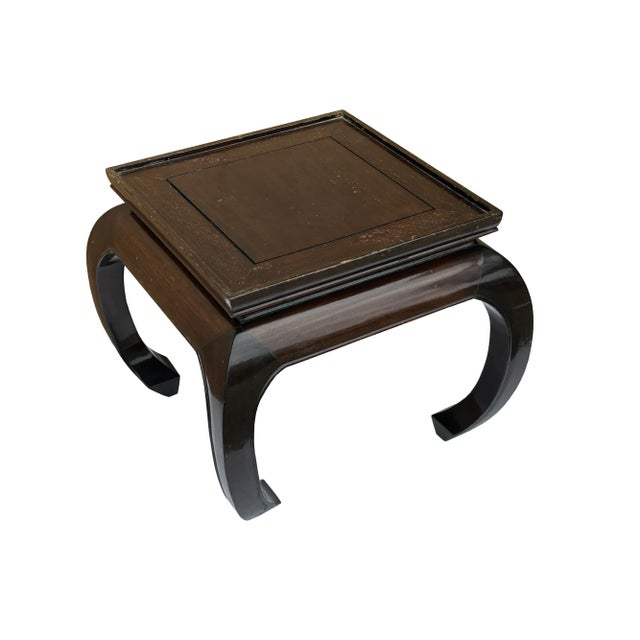 Brown 1990s Chinese Brown Curve Leg Square Side Table Display Stand For Sale - Image 8 of 9