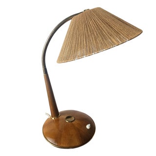 Teak and Sisal Table Lamp from Temde Leuchten, Switzerland, 1960s For Sale